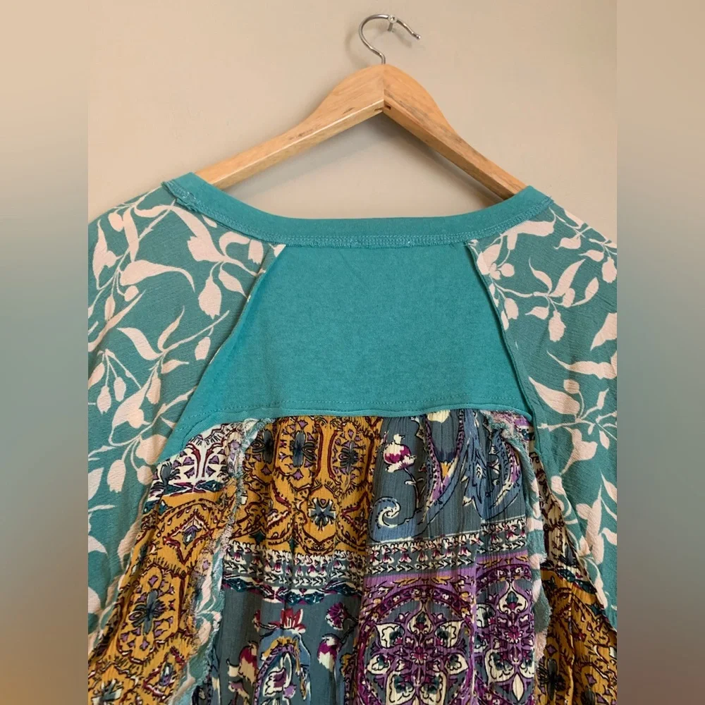 Umgee blouse, short sleeve shirt mixed prints media coastal boho festival - Picture 7 of 9